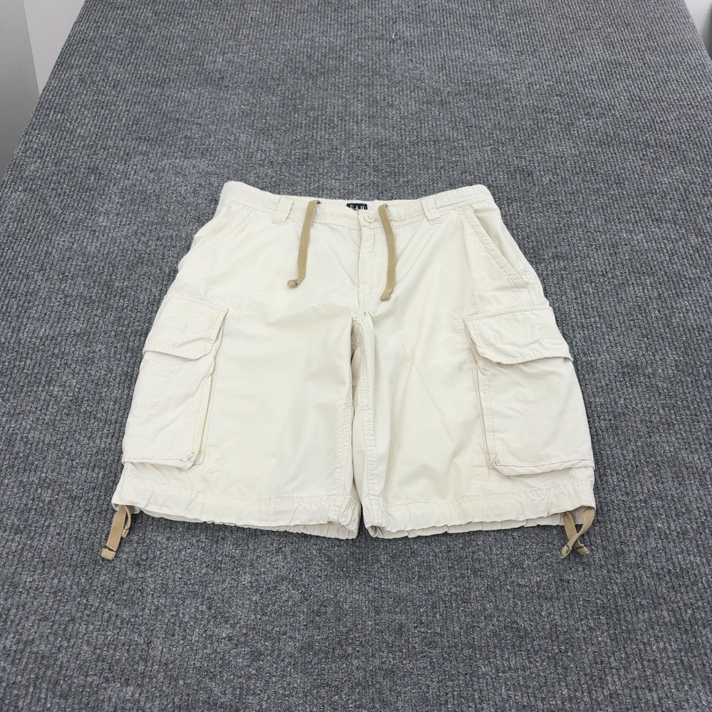 Gap Cargo Shorts Mens 33 Cream Cotton Drawstring Pockets Gorpcore Utility Casual